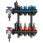 Kunststof collector met topdebietmeters, automatische ontluchters en aftapkranen, met ophangbeugels en EK-aansluitingen, geschikt voor verwarming en koeling voor 8 kringen - per stuk